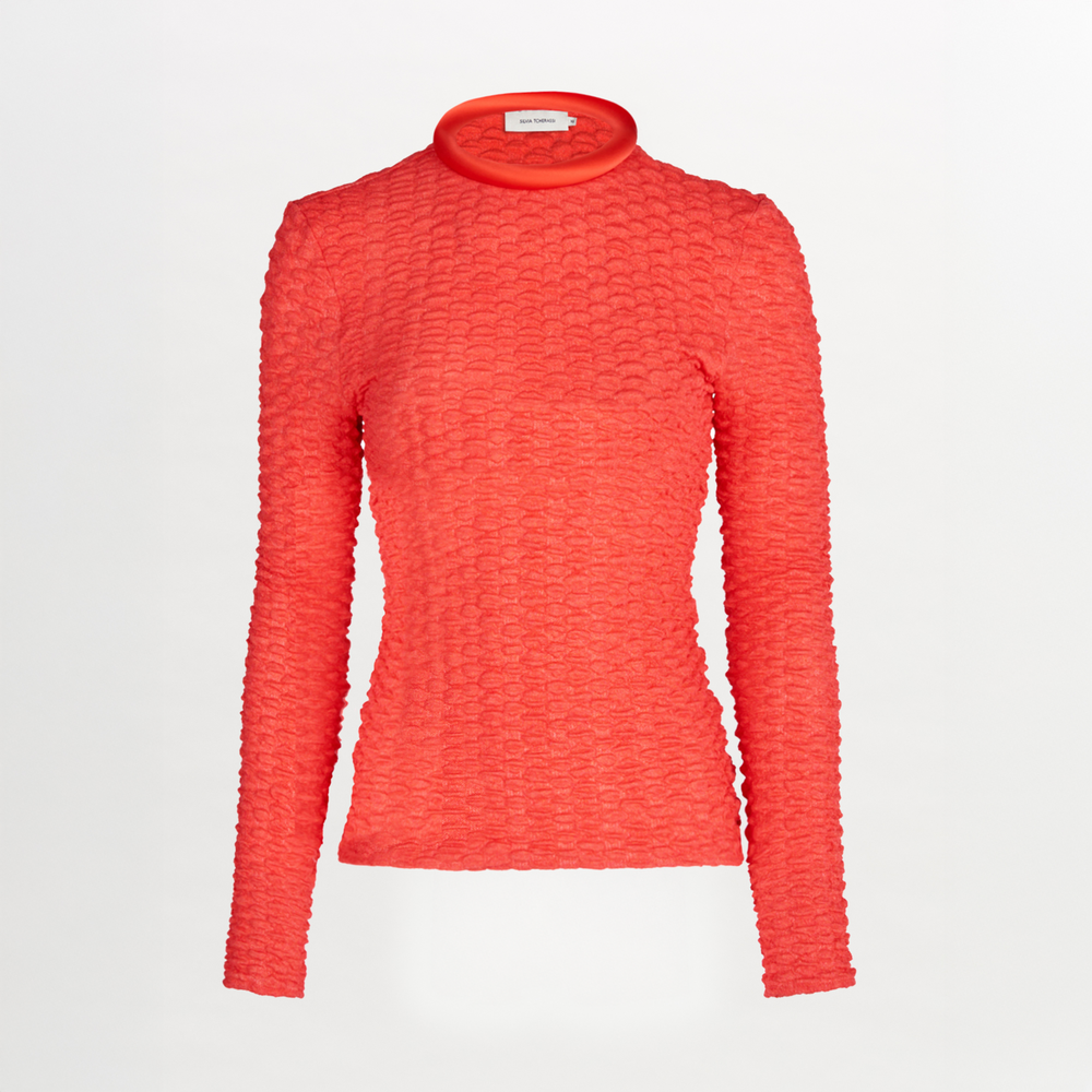 Jari Top Rouge for women with a ruffled neckline, part of the Resort 2024 collection.