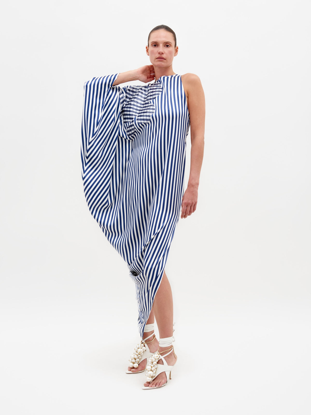 Silvia Tcherassi's Golda Dress White Blue Stripes