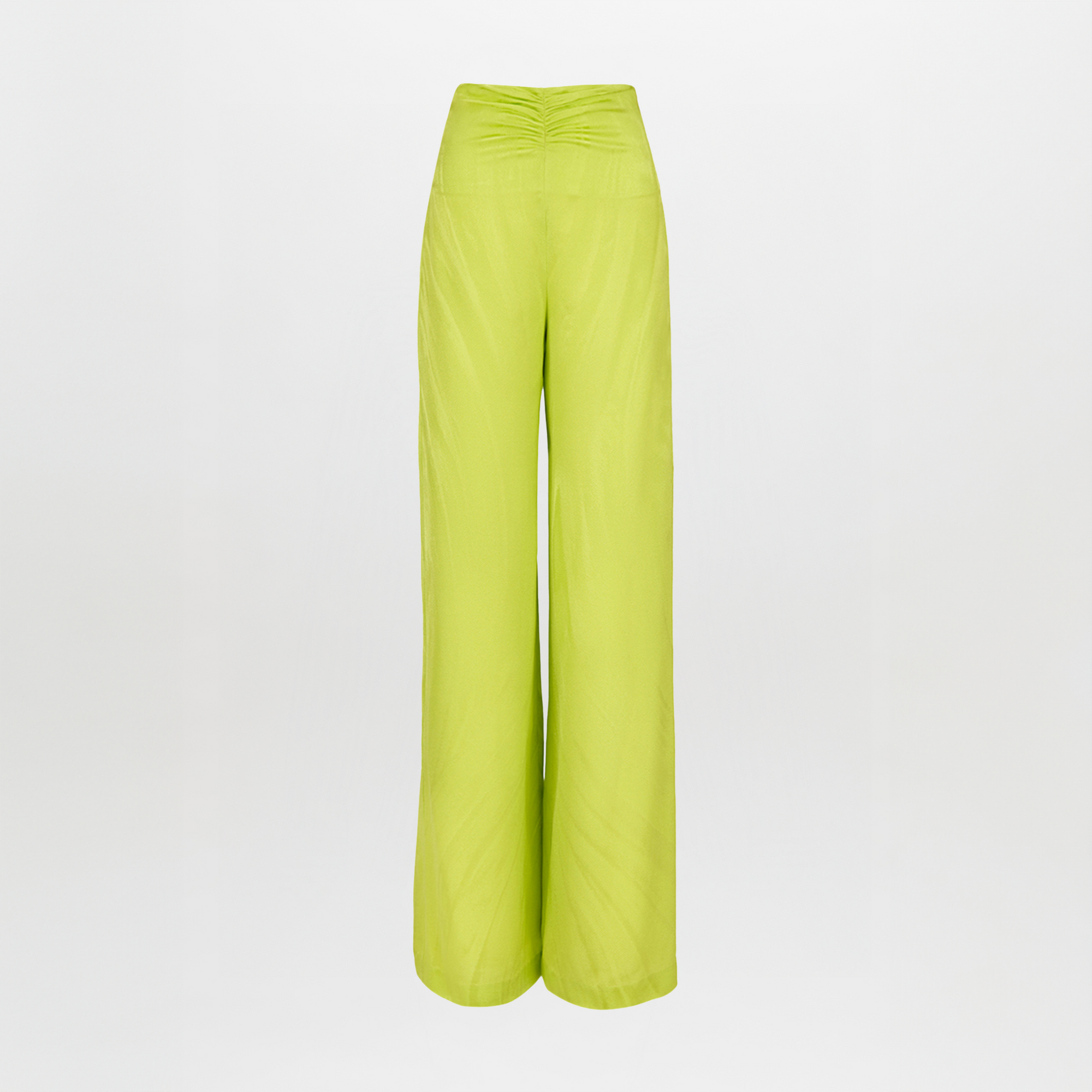 A woman's Casey Pant Verde Lime, wide-leg, flattering drape pants.