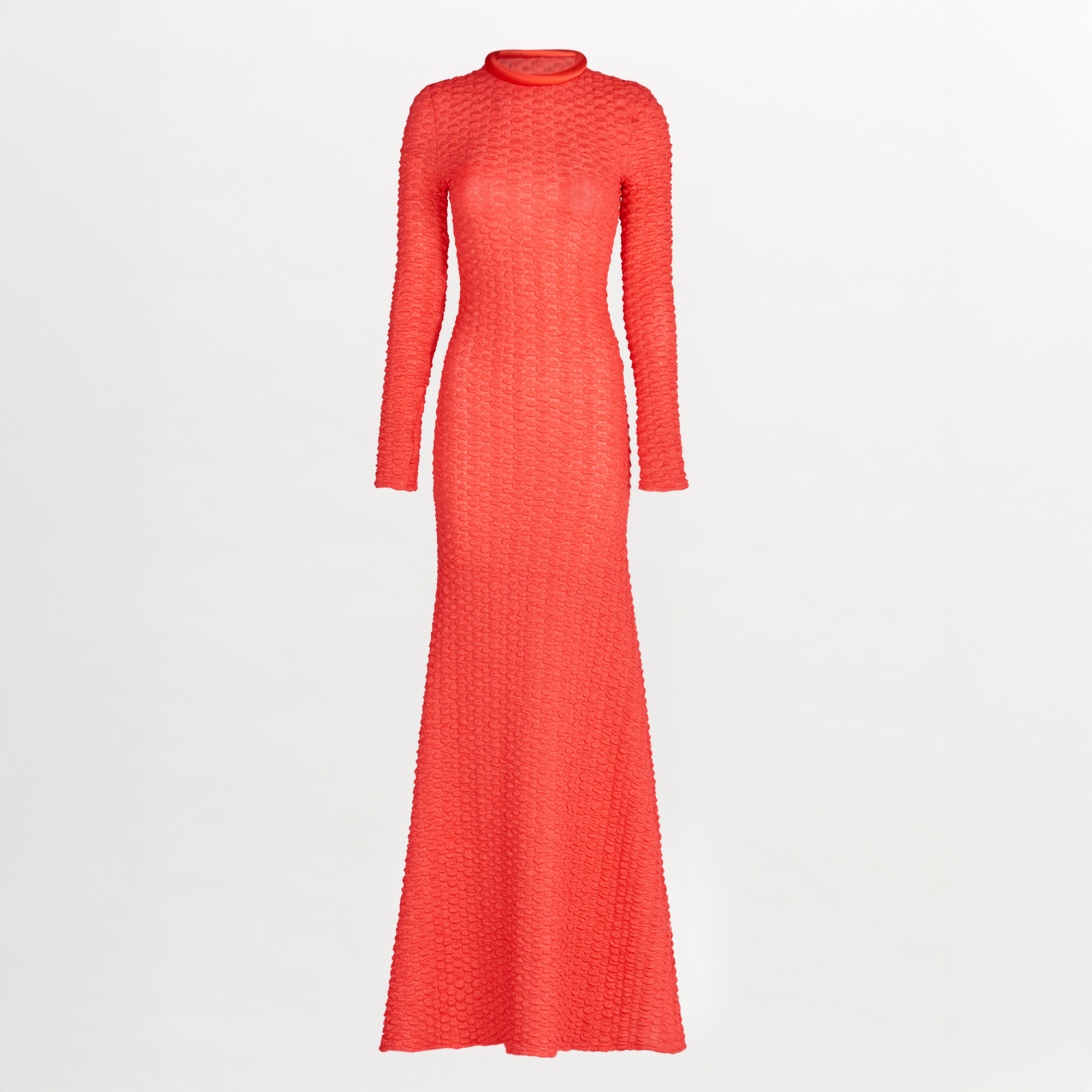 The Gabbice Dress Rouge in coral fabric is long-sleeved.