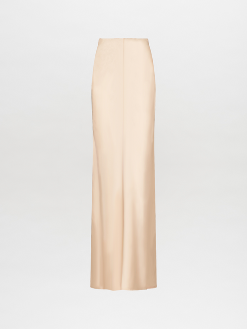 A solid color, Laurina Skirt Beige midi skirt on a white background.