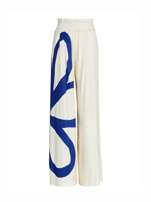 These white and blue wide leg pants are a relaxed flannel version of the Ovada Pant Neutral Bloom.