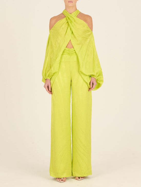 A Juno Blouse Verde Lime on a white background.