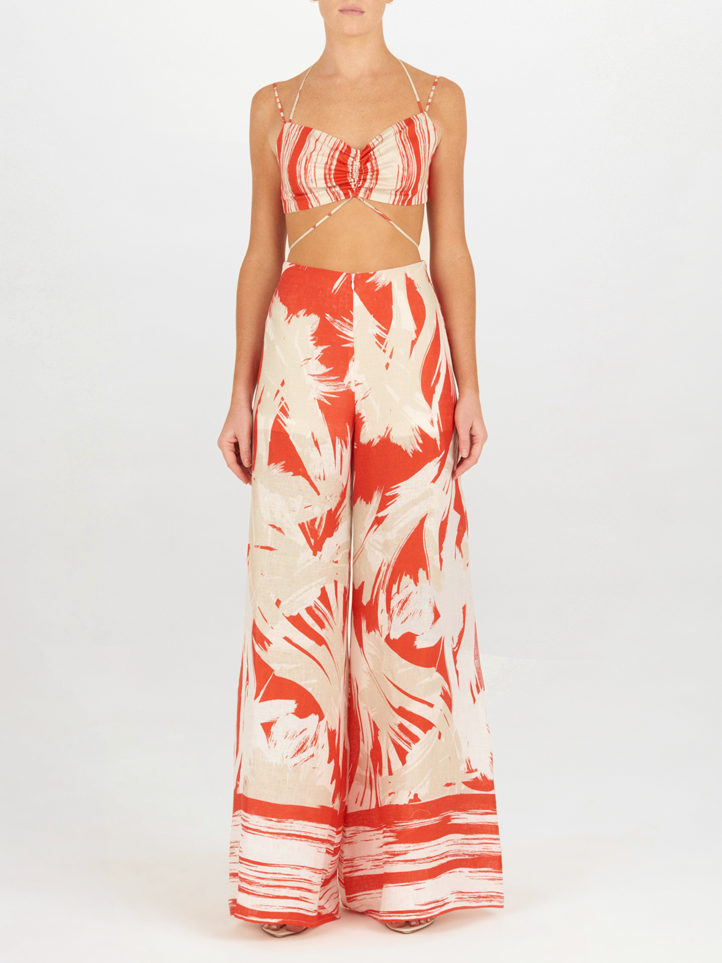 Travis Top Coral Red Palm Print