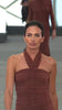 The Supermodel Nieves Alvarez walking the runway wearing the Moira Dress Brown