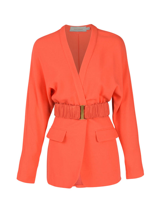 Bright Vogogna Jacket Tangerine with a cinched waist, belt detail, and flap pockets, displayed on a white background.