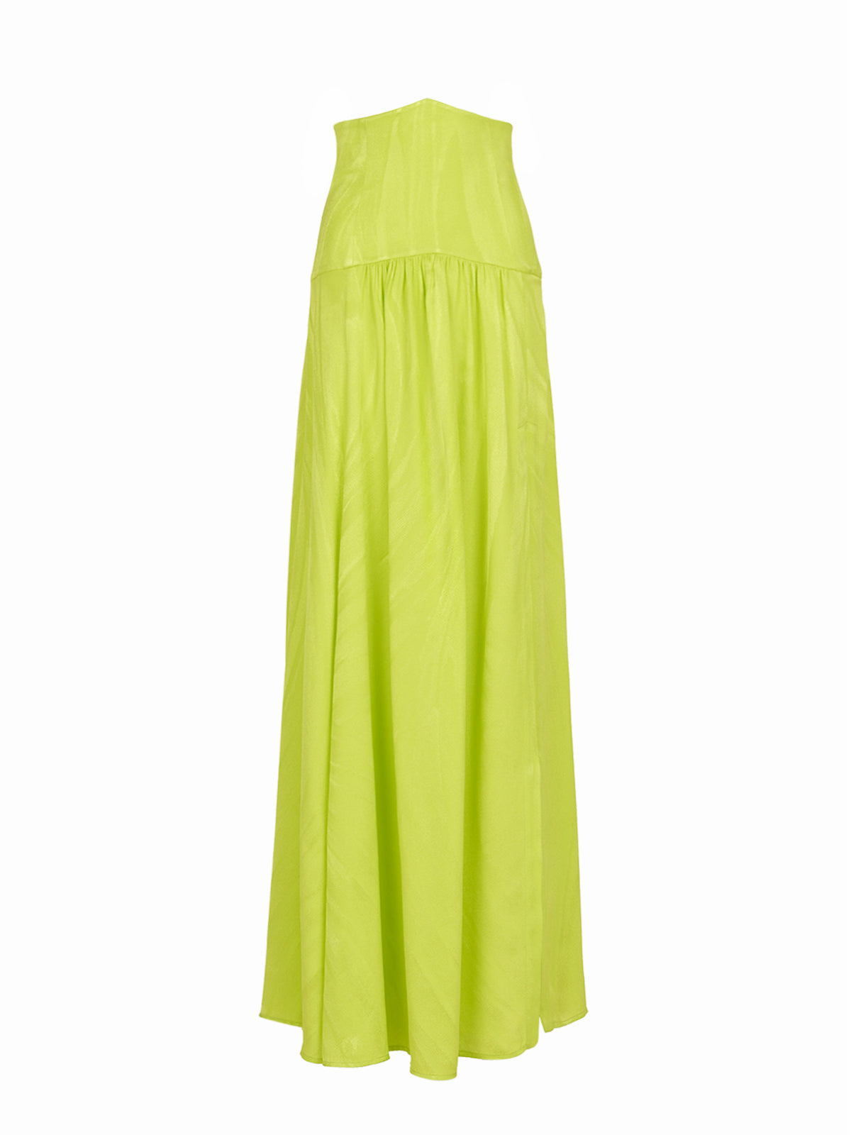 A Febe Skirt Verde Lime with a high fashion skirt, displayed against a white background.