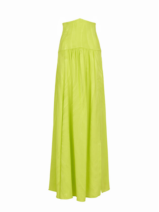 A Febe Skirt Verde Lime with a high fashion skirt, displayed against a white background.